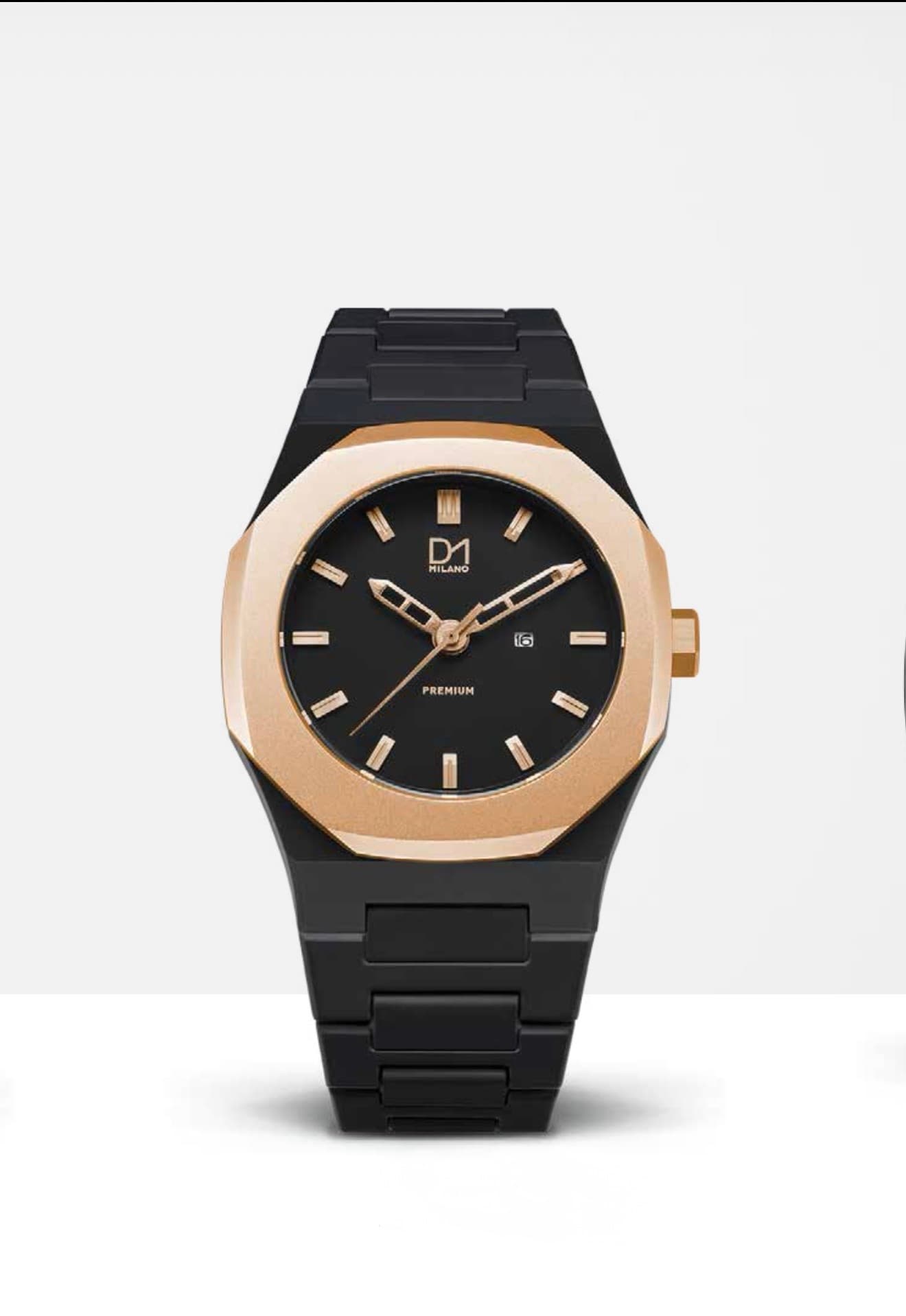 Premium Watch Black, Rosegold Bezel & Index
