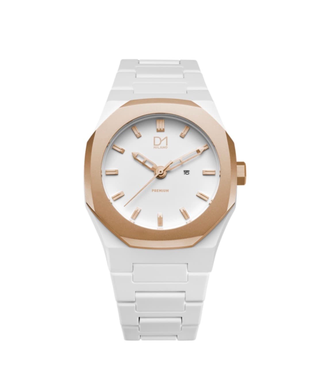 Premium Watch White, Rosegold Bezel & Index